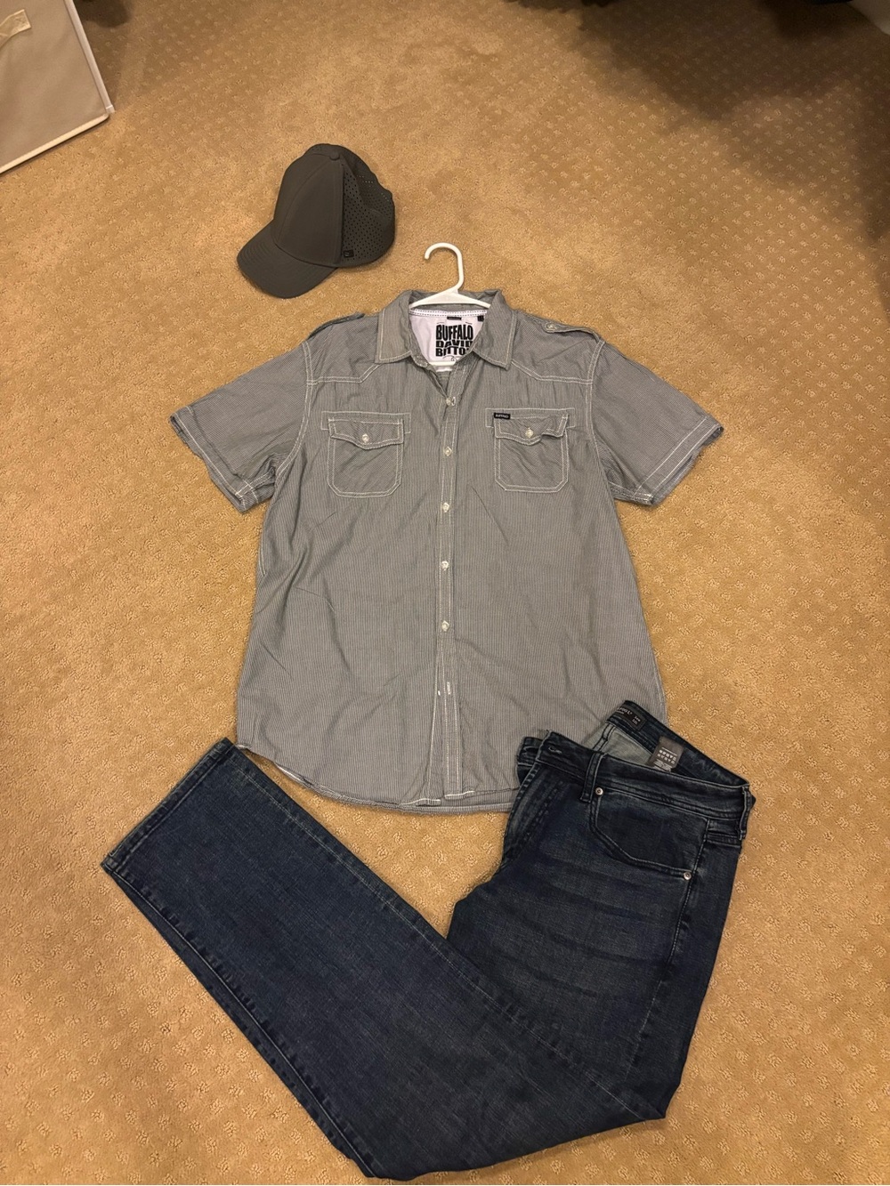 Buffalo David Bitton Shirt Mens Large Gray Striped Cotton Short Sleeve Utility